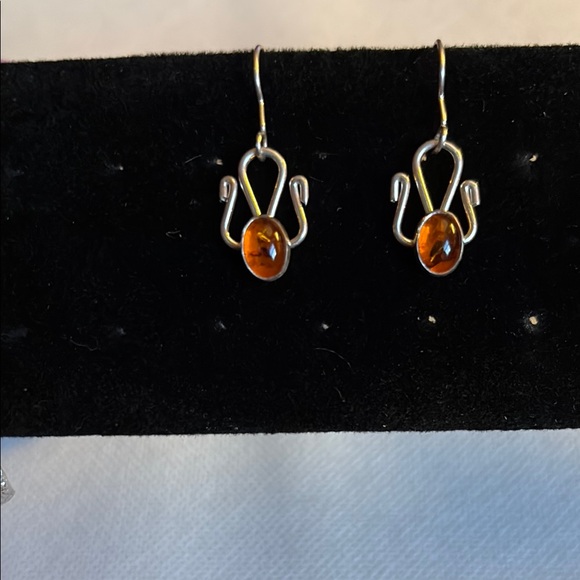 Elegant Sterling Silver and Amber Earrings
